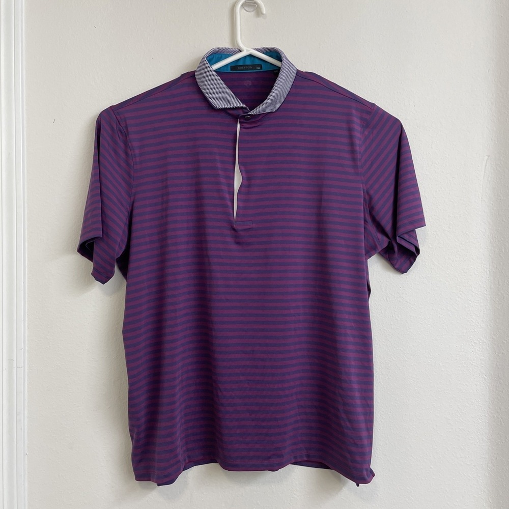 Greyson Polo Shirt Mens XXL Purple Snap Golf Performance Alleghany Pattern‎